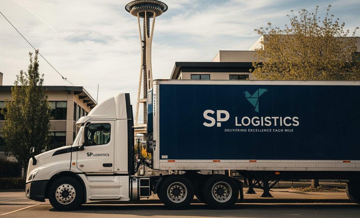 SP Logistics truck at a Seattle container facility