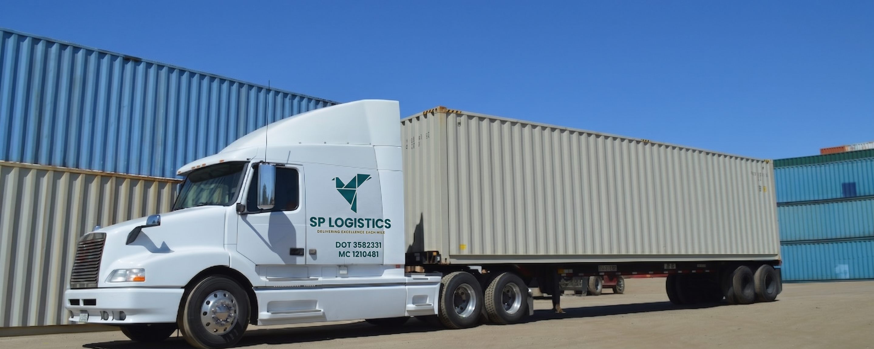 SP Logistics truck in container yard