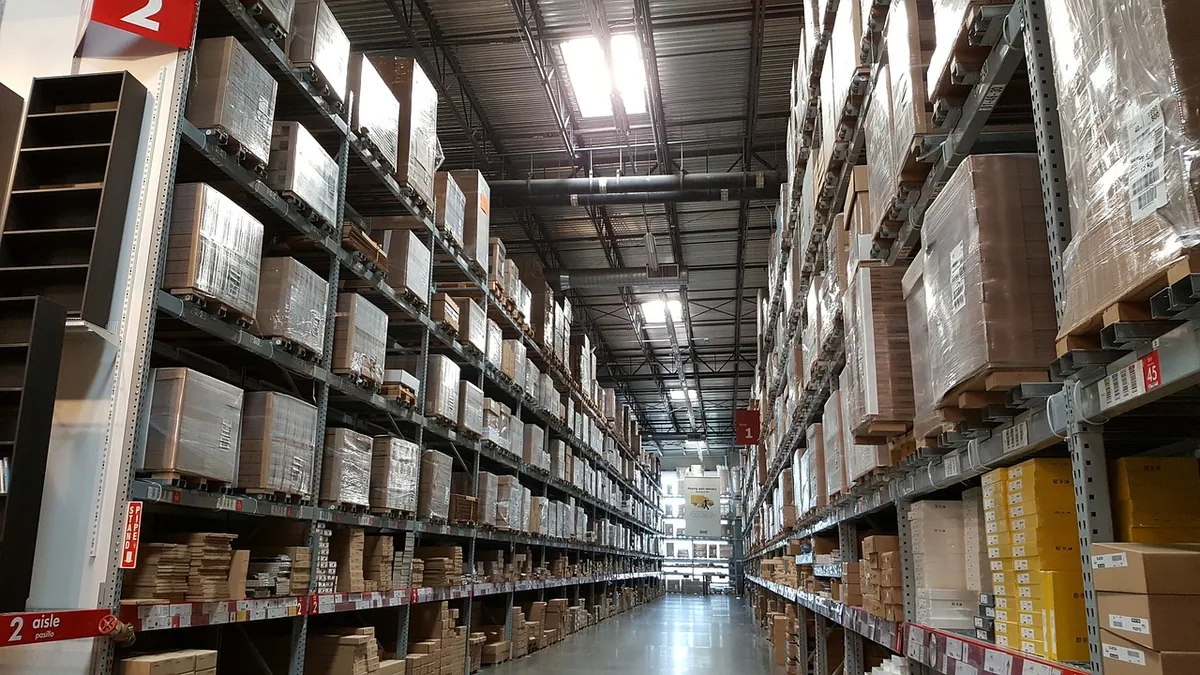 Palletized freight stored on warehouse racks